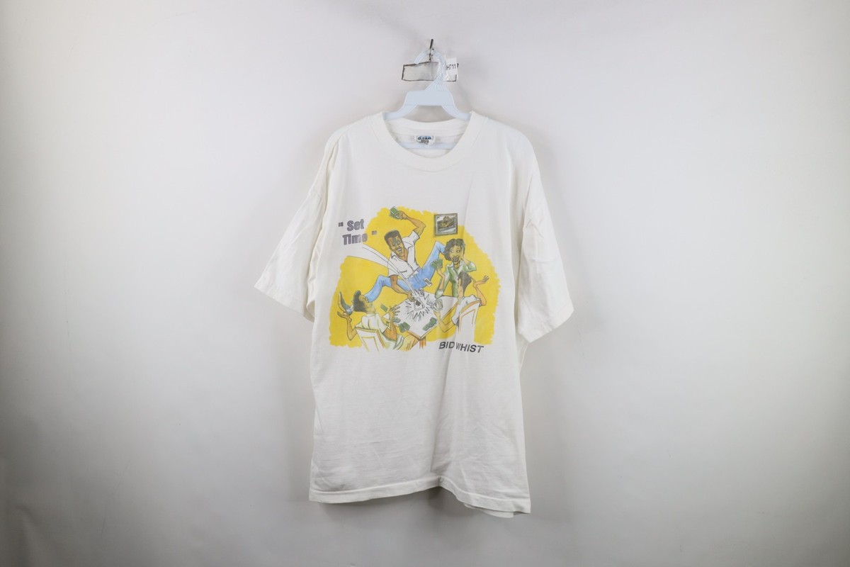 Vintage 90s Mens XL Distressed Set Time Bid Whist Card Game Comic