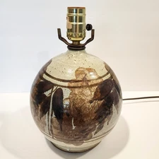 Vintage Mid-Century Handcrafted Stoneware Art Pottery Lamp Brown Tones 11" Tall