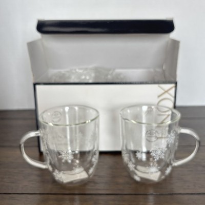 Lenox Double Wall Snowflake 2-Piece Glass Mug Set New Open Box