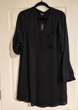 NWT Express Outlet Shirt Dress Black Oversized Woman’s Roll Sleeves Size Med