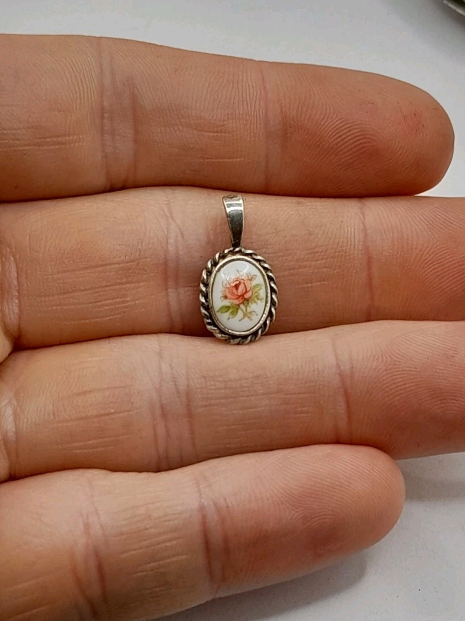 Small Tiny Petite Sterling 925 Silver Painted Flo… - image 3