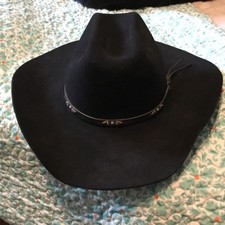 Vtg Stetson 3X Beaver Western Hat Size 7 Black Felt W/ Brown Band W/ Turquoise