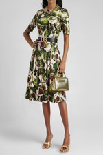 DOLCE & GABBANA Dress Pink Green Fig Print Silk Lined Crepe Sz I 38 Knee Length