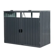 Metal Garbage Bin Shed Stores 2 Trash Cans Outdoor Bin Shed for Garden Yard