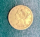 1903-S Liberty Head $5 Gold Coin Half Eagle, 8.2g, Five Dollars USA