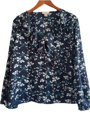 Loft Outlet Women s Navy Floral Long Sleeve Blouse   Size M, Lightweight Top