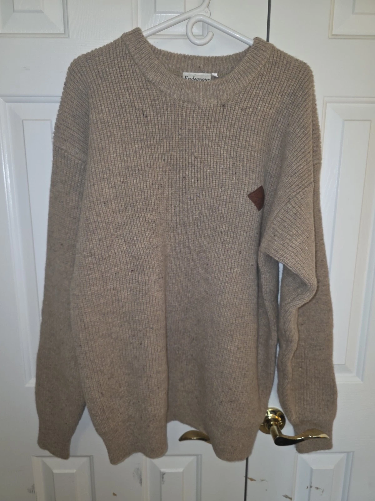 Endeavor Men's Pullover Sweater-Size XXL-Beige-100% Wool-Crew Neck-Long Sleeve