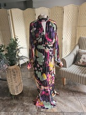 Karen Millen Abstract Butterly Georgette Metallic Thread Midi Dress Multi 14 42