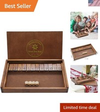 Shut The Box Wooden Board Dice Game with 12 Numbers and Lid for Kids Adults F...