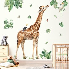 Large Jungle Giraffe Wall Decals Jungle Animals Tropical Leaves Wall Stickers...