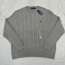 Polo Ralph Lauren Cable Knit Cotton Sweater Mens 2XL Gray Classic Crewneck NWT