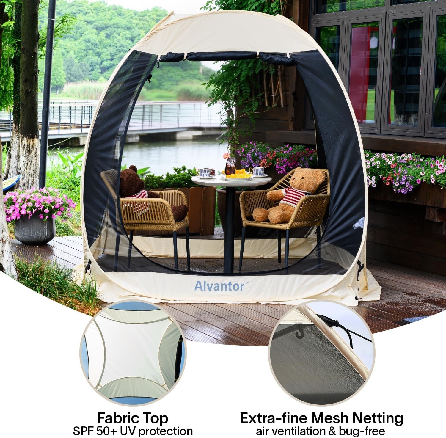 Alvantor Screen House Gazebo, 6-10-15 Person Pop up Igloo Screened Canopy Tent w