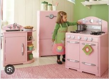 Rare Pottery Barn Retro Kitchen Set 3 Pc. Refrigerator/Ice Box Stove/Oven Sink