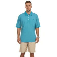 Tommy Bahama Golf Polo Shirt Aqua Aloha Striped Casual Resort Island Size Large