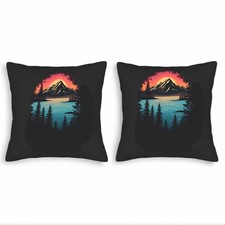 Set of 2 Throw Pillow Covers 18x18in - Serene Mountain Landscape Design