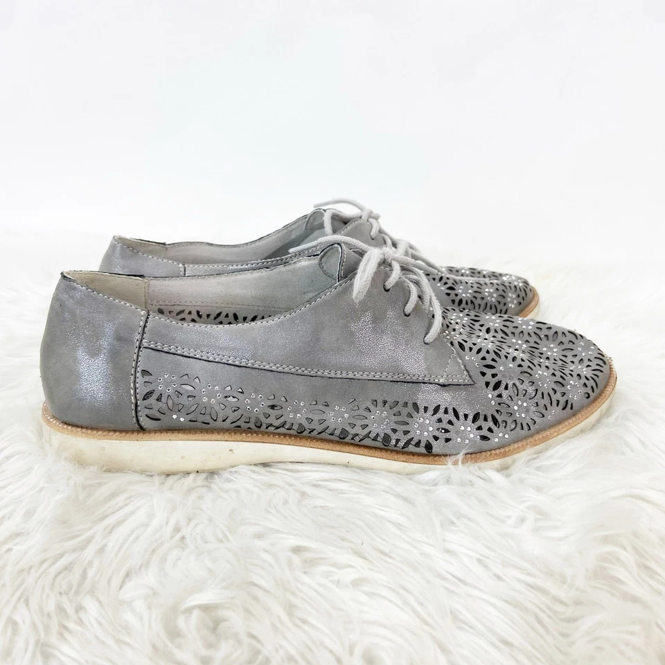 Zapatos Oxford Remonte 40 EU 8.5 US Mujer Gris/Plateado Kennya Cuero Corte Láser Foto 2 de 4