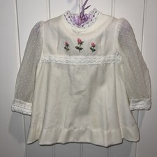 VTG Ruth of Carolina Dress Baby Infant Girl Flower Size T2 Lace Embroidery Sheer