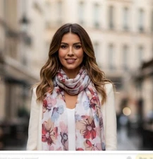 100% Polyester Flower Scarf.  Rectangle.  Size: 72” x 27”