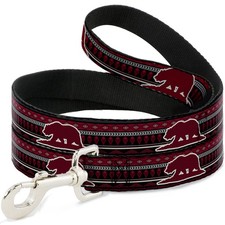 Dog Leash Cali Bear/Aztec4 Black/Dark Reds/Cream WIDE 1.5"