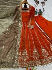 Designer Orange Partywear Anarkali suit with heavy work dupatta for women s wear