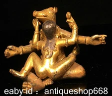 5.2" Old Tibetan Copper Gold Pleasure Devas Happy Pig Statue