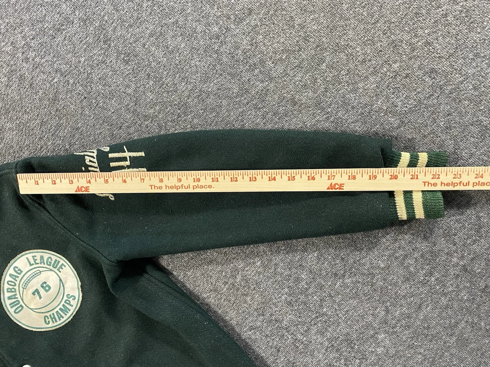 Vintage 70s Varsity Jacket Mens Small Green Wool Preppy Quaboag League Champs image 11