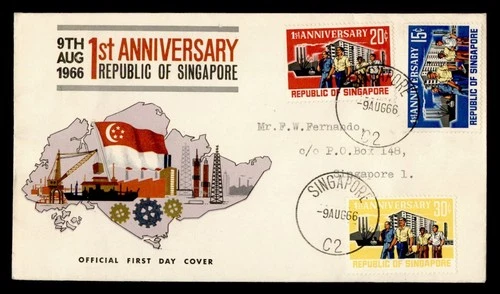 DR WHO 1966 SINGAPORE FDC REPUBLIC ANIV COMBO M72187