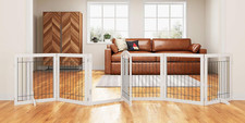 Extra Wide 144-Inch Dog Gate with Walk-Through Door, 6 Panels, White