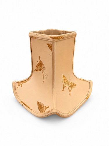 Asian Style Gold Beige Silk Pagoda Lamp Shade With Tone On Tone Butterflies 9”