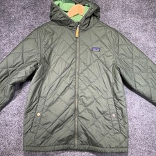 Patagonia Diamond Quilted Hoody Jacket Kids XL 14 Green Insulated Full Zip