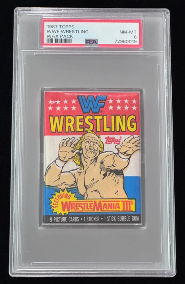 1987 Topps WWF Wrestling WrestleMania III Bret Hart/Mankind RC Unopened Pack PSA - Image 3 of 4