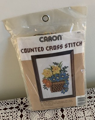 Vtg 1984 Caron Counted Cross Stitch Kit 6291 Spring Blossoms 5 x 7 New Open Pkg