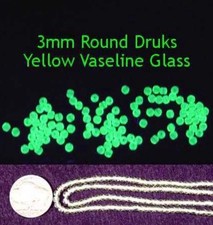 50 Pcs 3mm Smooth Round Druks Czech Yellow VASELINE/URANIUM GLASS BEADS