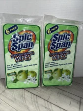 TWO PACKS Spic & Span 6pc Scented Cleaning Wipes reusable Green Apple