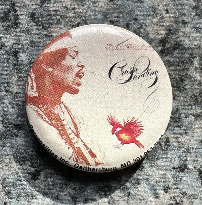 VERY RARE 1975 Jimi Hendrix CRASH LANDING Music Pin Pinback Button. Woodstock