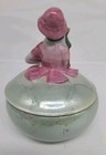 Vintage German Made Woman & Cat Smaller Porcelain Powder Box  5" X 4" — photo 3