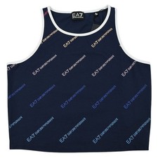 EA7 EMPORIO ARMANI Navy Multicolor Logo Cotton Stretch Tank Top XS NWT