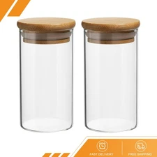 2Pack 6.8 OZ Glass Jar with Airtight Bamboo Lid Container Clear Food Storage Jar