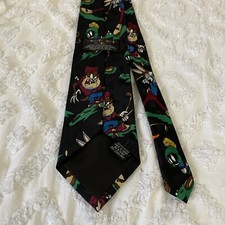 Vtg 1995 Loony Tunes Tie Tax Golf All Over Print Black Mens Classic