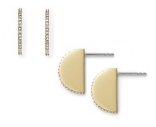 NEW-FOSSIL POLISHED GOLD TONE HALF MOON WITH CRYSTALS,STUD EARRINGS JF01835710