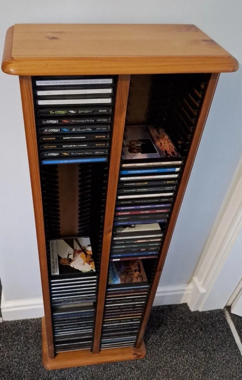 Vintage Retro 90's Solid Sturdy Pine Wood CD Rack / Storage Stand Holds