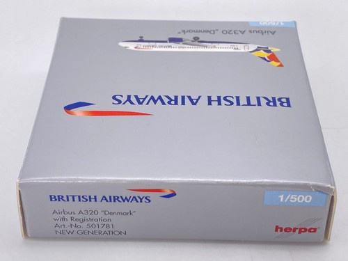 Herpa 501781 British Airways Airbus A320 Denmark - 1:500 Diecast Model NOB - Picture 5 of 10