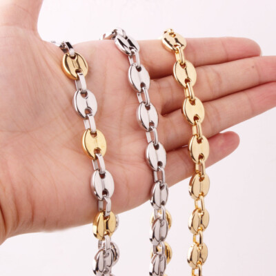 7/9/11mm Top Quality Men Women Stainless Steel Coffee Bean Beads Chain Necklace