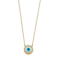 14K Yellow Gold Cubic Zirconia CZ Evil Eye Necklace - 17 1"