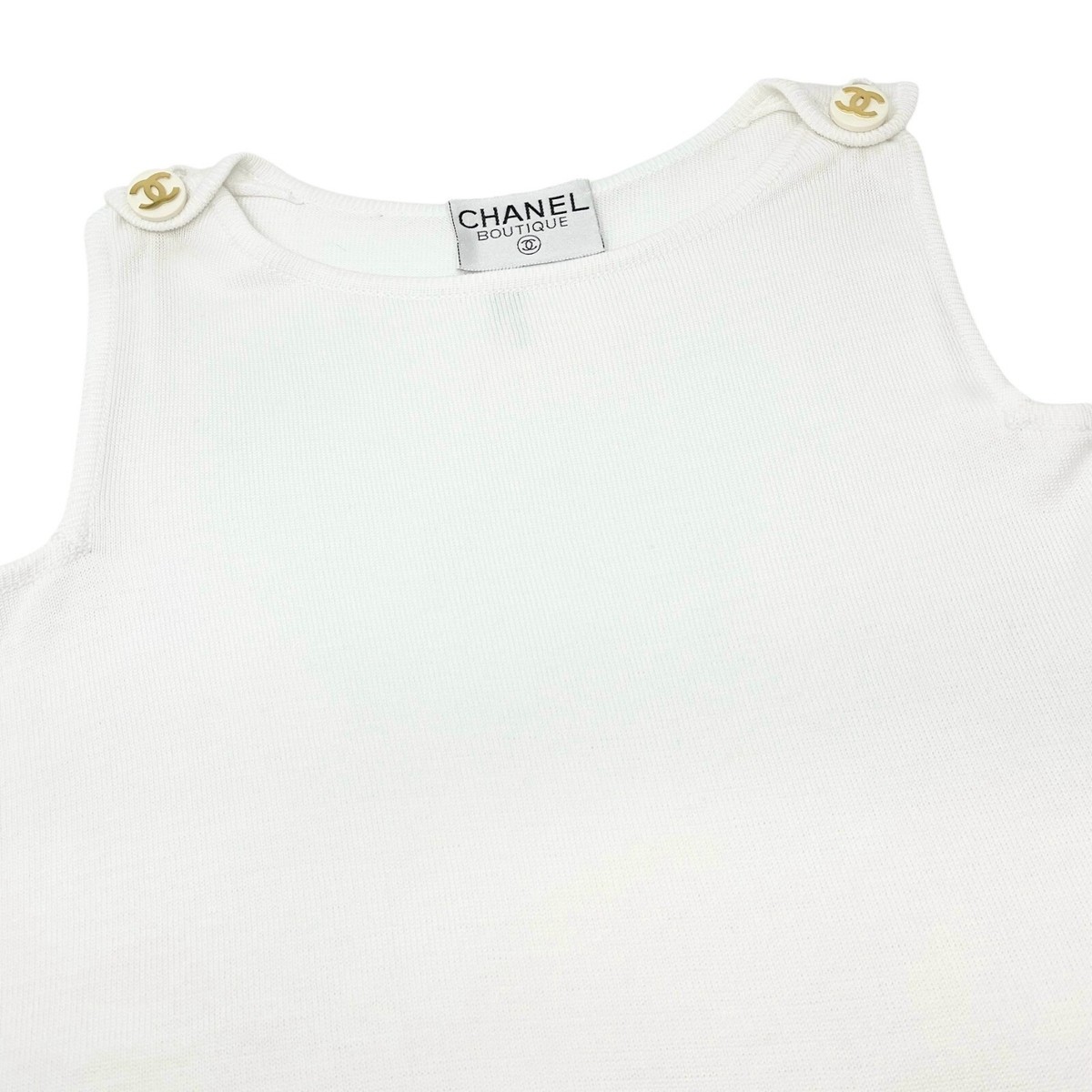 CHANEL Vintage CC Logo Knit Sleeveless Top Tunic Button CHANEL Vintage CC Logo Knit Sleeveless Top Tunic Button