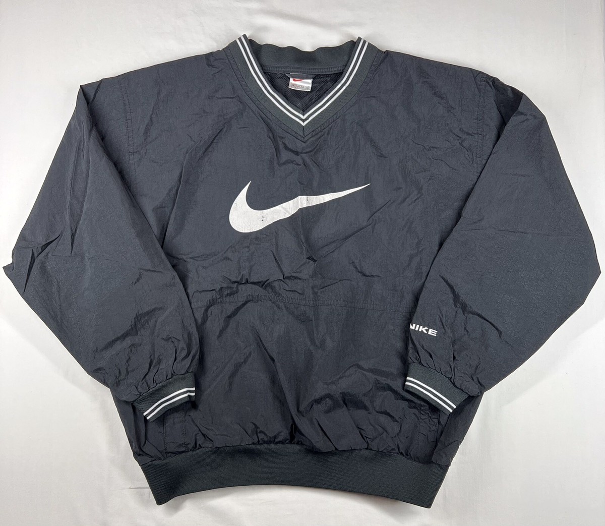 VTG Nike Big Center Check Pullover Windbreaker Jacket Black VTG Nike Big Center Check Pullover Windbreaker Jacket Black