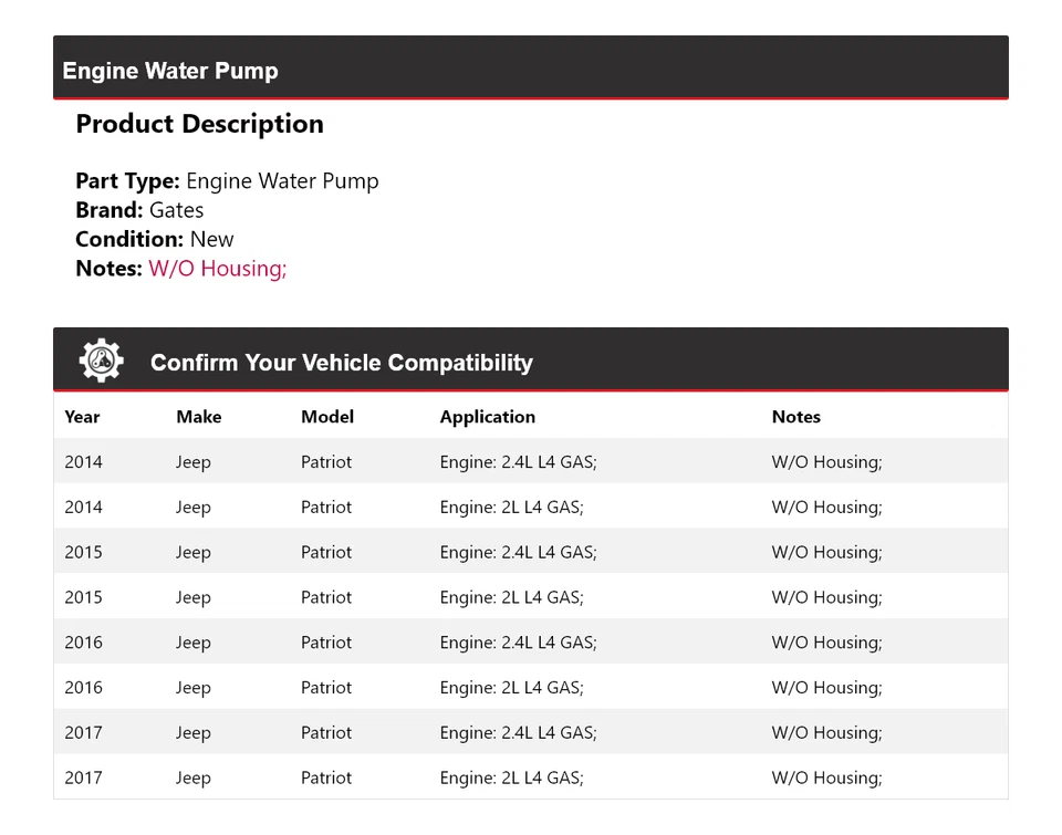 Puertas de bomba de agua para motor Jeep Patriot 2014-2017 2015 2016 Foto 2 de 4
