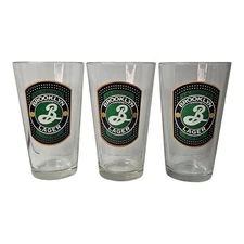 3 BROOKLYN BREWERY Pint Glasses Beer Ale Lager NYC NO Cracks or Chips