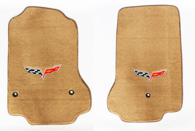NEW! Tan FLOOR MATS 2005 - 2007 Corvette With Embroidered Flag Emblem Logo- Pair