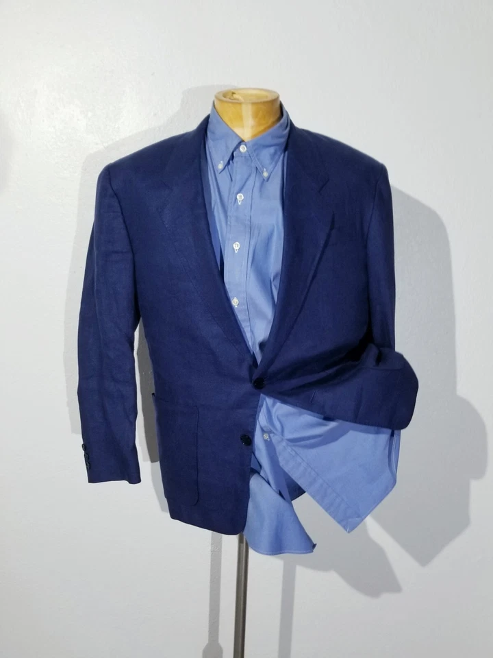 Chaqueta Blazer Abrigo Deportivo Vintage Kenzo Para Hombre Talla 1 40R Azul Lino Hecho en Japón Foto 2 de 4